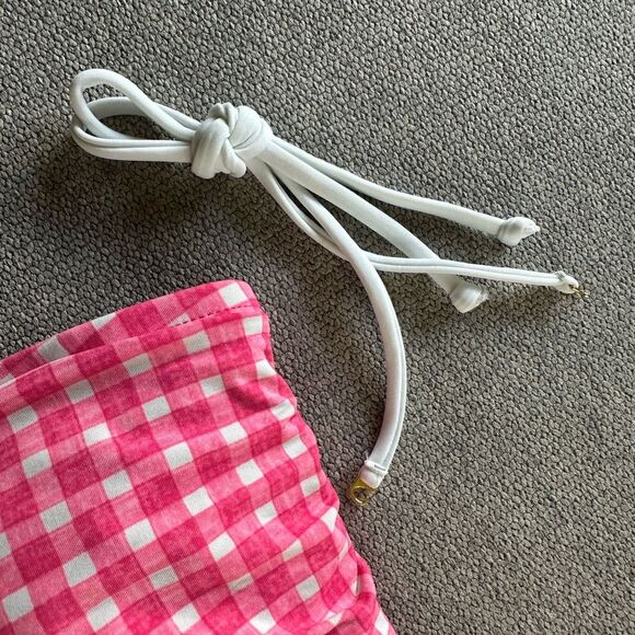 Coco Rave Multi Way Halter or Strapless Fringe One Piece Pink Gingham Swim Dress - Picture 2 of 6